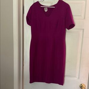 Anne Klein Pink Sheath Midi Dress V-Neck Short Sleeve